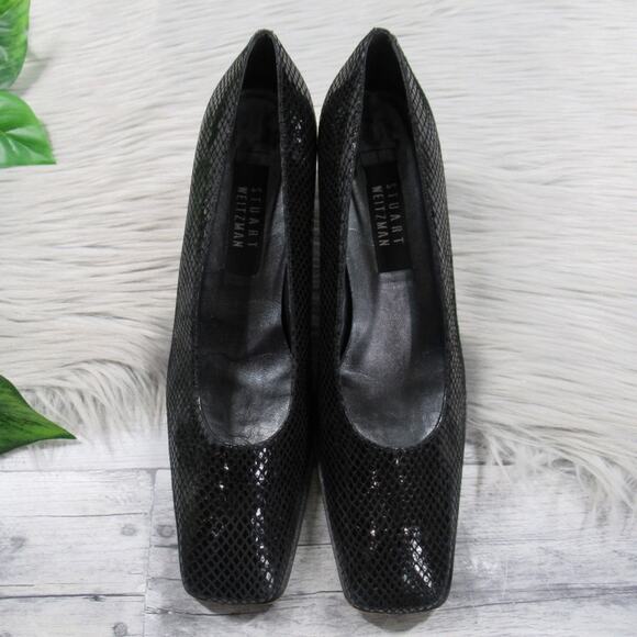 STUART WEITZMAN Vintage Black Snakeskin Embossed Pumps Women’s Size 8.5 - Picture 2 of 12
